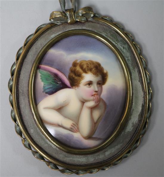 A Paris porcelain plaque of Cupid